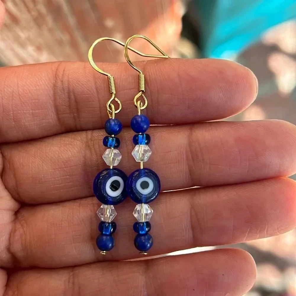 Handmade lapis lazuli evil eye 🧿 charm earrings ✨